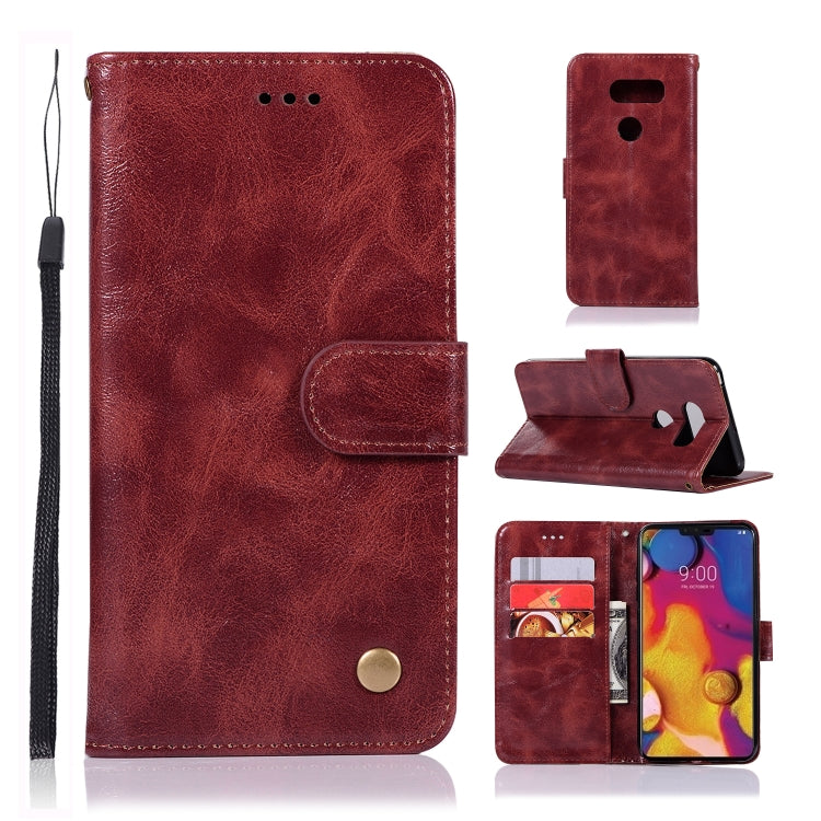 For LG V40 ThinQ Retro Copper Buckle Crazy Horse Horizontal Flip PU Leather Case with Holder & Card Slots & Wallet & Lanyard