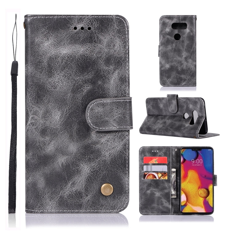 For LG V40 ThinQ Retro Copper Buckle Crazy Horse Horizontal Flip PU Leather Case with Holder & Card Slots & Wallet & Lanyard