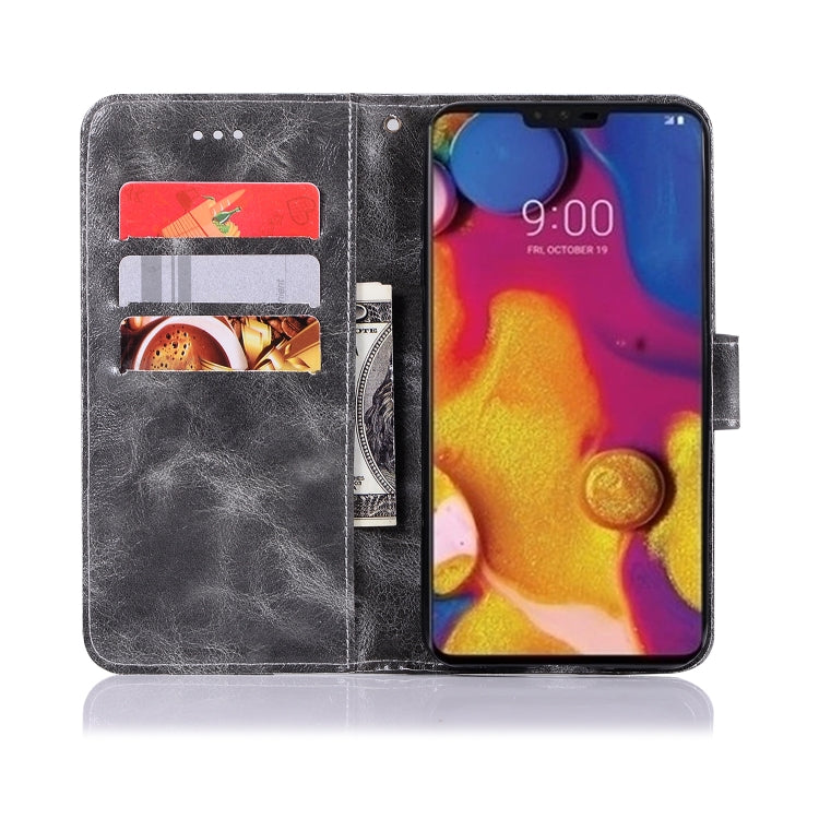 For LG V40 ThinQ Retro Copper Buckle Crazy Horse Horizontal Flip PU Leather Case with Holder & Card Slots & Wallet & Lanyard