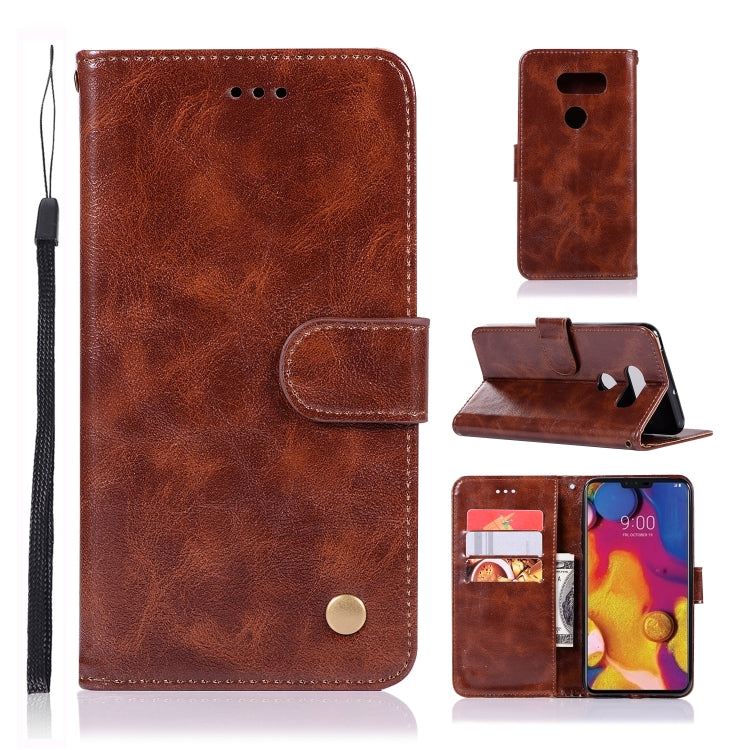 For LG V40 ThinQ Retro Copper Buckle Crazy Horse Horizontal Flip PU Leather Case with Holder & Card Slots & Wallet & Lanyard