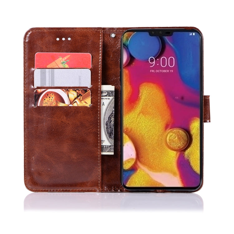 For LG V40 ThinQ Retro Copper Buckle Crazy Horse Horizontal Flip PU Leather Case with Holder & Card Slots & Wallet & Lanyard