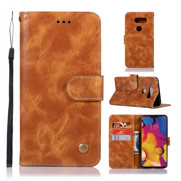 For LG V40 ThinQ Retro Copper Buckle Crazy Horse Horizontal Flip PU Leather Case with Holder & Card Slots & Wallet & Lanyard