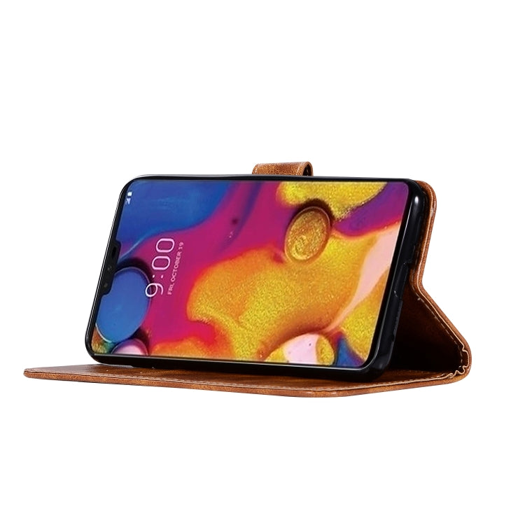 For LG V40 ThinQ Retro Copper Buckle Crazy Horse Horizontal Flip PU Leather Case with Holder & Card Slots & Wallet & Lanyard