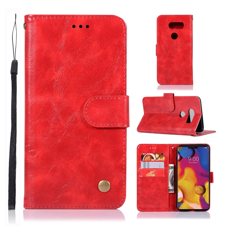 For LG V40 ThinQ Retro Copper Buckle Crazy Horse Horizontal Flip PU Leather Case with Holder & Card Slots & Wallet & Lanyard