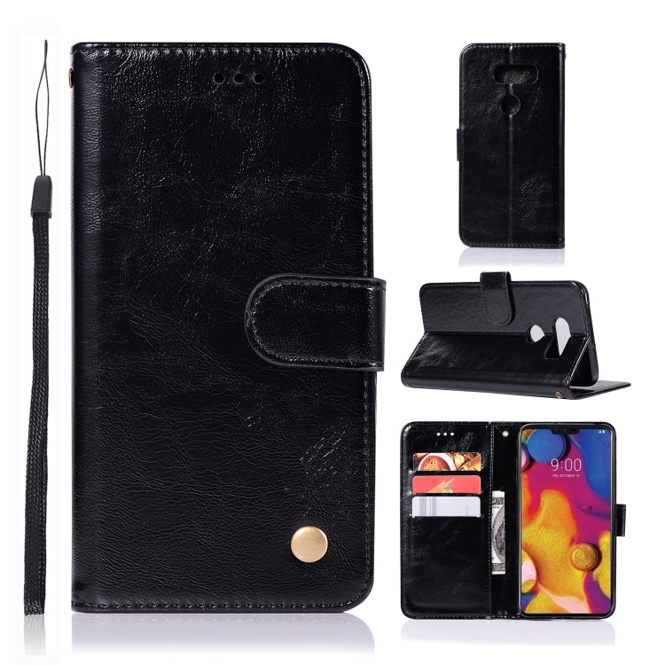 For LG V40 ThinQ Retro Copper Buckle Crazy Horse Horizontal Flip PU Leather Case with Holder & Card Slots & Wallet & Lanyard