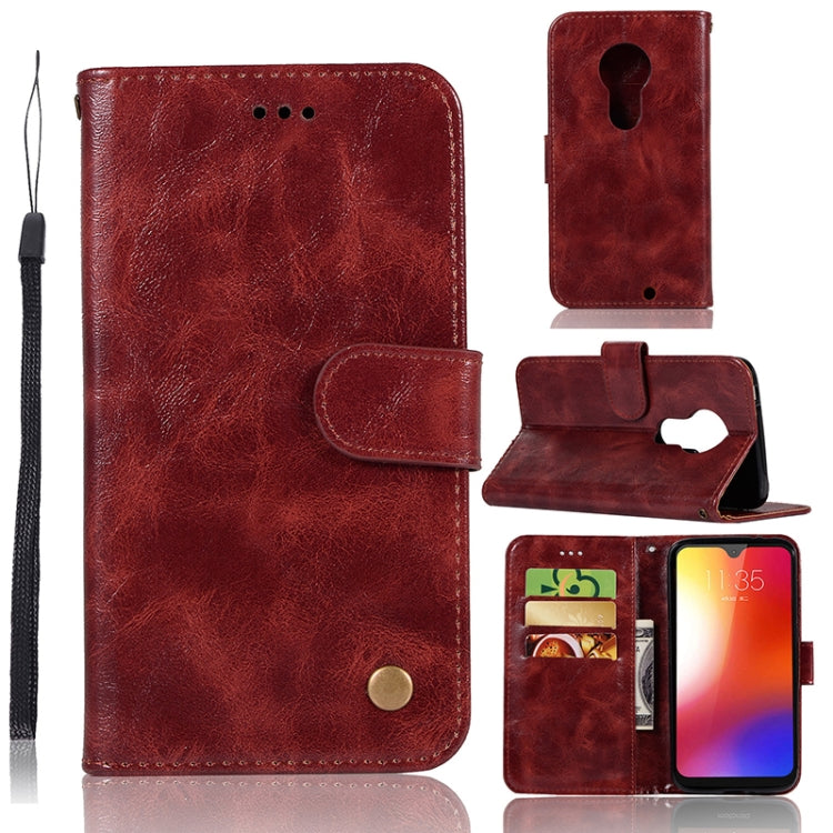 For Motorola Moto G7 Retro Copper Buckle Crazy Horse Horizontal Flip PU Leather Case with Holder & Card Slots & Wallet & Lanyard