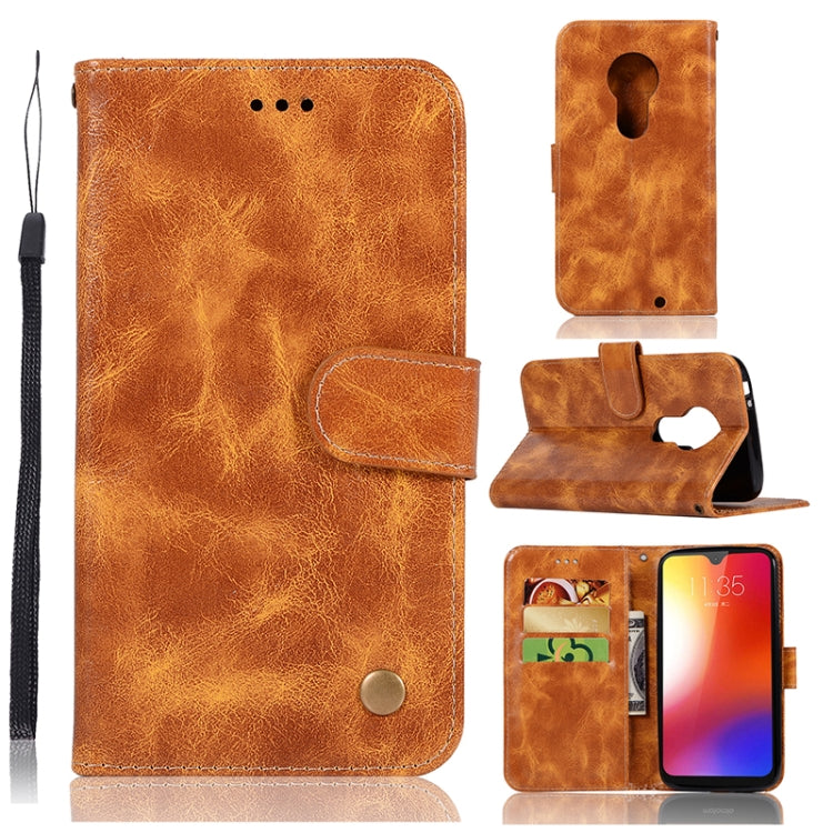 For Motorola Moto G7 Retro Copper Buckle Crazy Horse Horizontal Flip PU Leather Case with Holder & Card Slots & Wallet & Lanyard