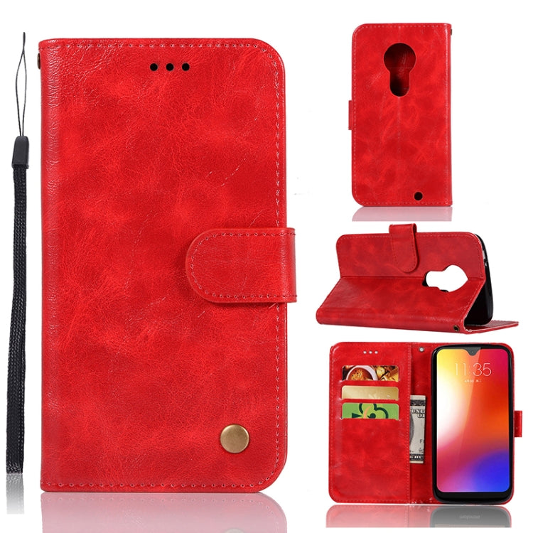 For Motorola Moto G7 Retro Copper Buckle Crazy Horse Horizontal Flip PU Leather Case with Holder & Card Slots & Wallet & Lanyard