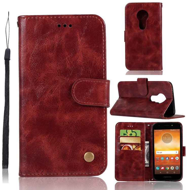 For Motorola Moto E5 Play Go Retro Copper Buckle Crazy Horse Horizontal Flip PU Leather Case with Holder & Card Slots & Wallet & Lanyard