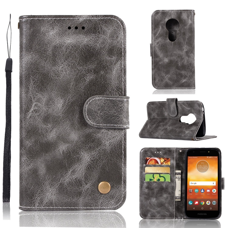 For Motorola Moto E5 Play Go Retro Copper Buckle Crazy Horse Horizontal Flip PU Leather Case with Holder & Card Slots & Wallet & Lanyard