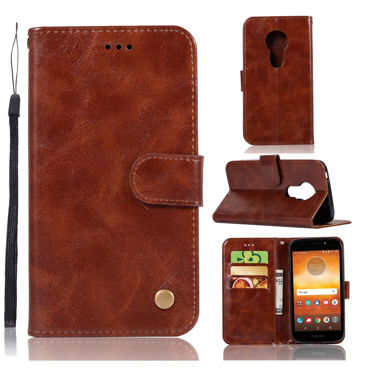 For Motorola Moto E5 Play Go Retro Copper Buckle Crazy Horse Horizontal Flip PU Leather Case with Holder & Card Slots & Wallet & Lanyard