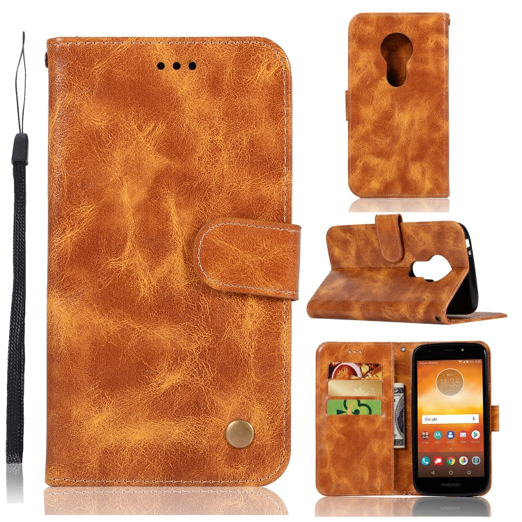 For Motorola Moto E5 Play Go Retro Copper Buckle Crazy Horse Horizontal Flip PU Leather Case with Holder & Card Slots & Wallet & Lanyard