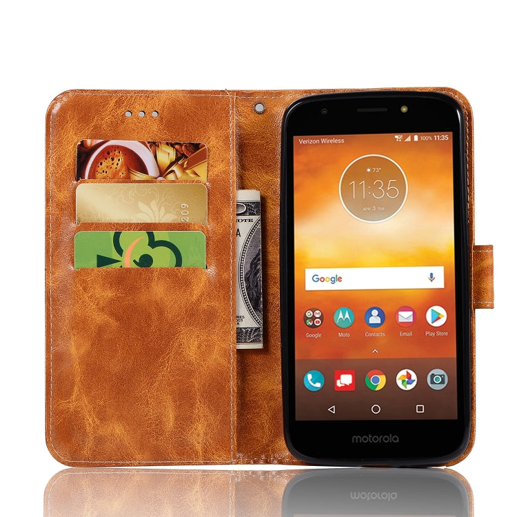 For Motorola Moto E5 Play Go Retro Copper Buckle Crazy Horse Horizontal Flip PU Leather Case with Holder & Card Slots & Wallet & Lanyard