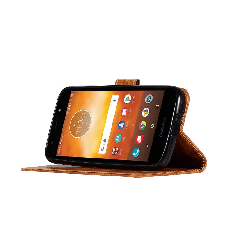For Motorola Moto E5 Play Go Retro Copper Buckle Crazy Horse Horizontal Flip PU Leather Case with Holder & Card Slots & Wallet & Lanyard