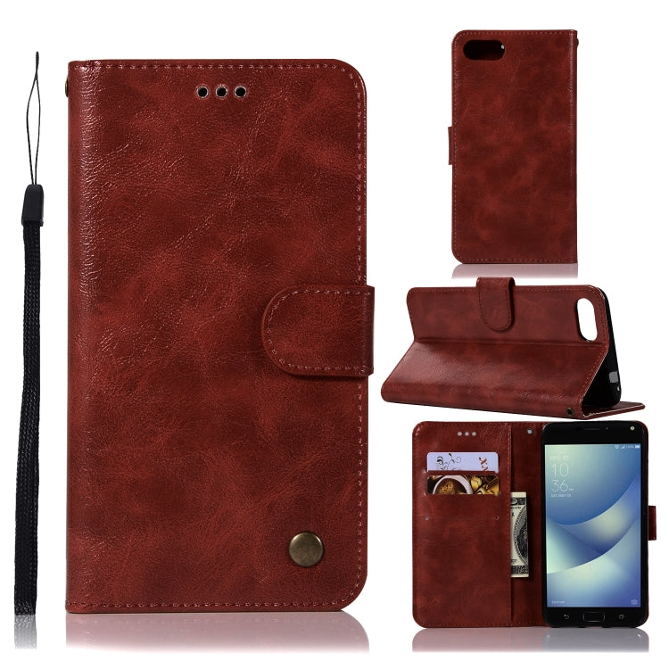 For ASUS Zenfone 4 Max ZC520KL Retro Copper Buckle Crazy Horse Horizontal Flip PU Leather Case with Holder & Card Slots & Wallet & Lanyard