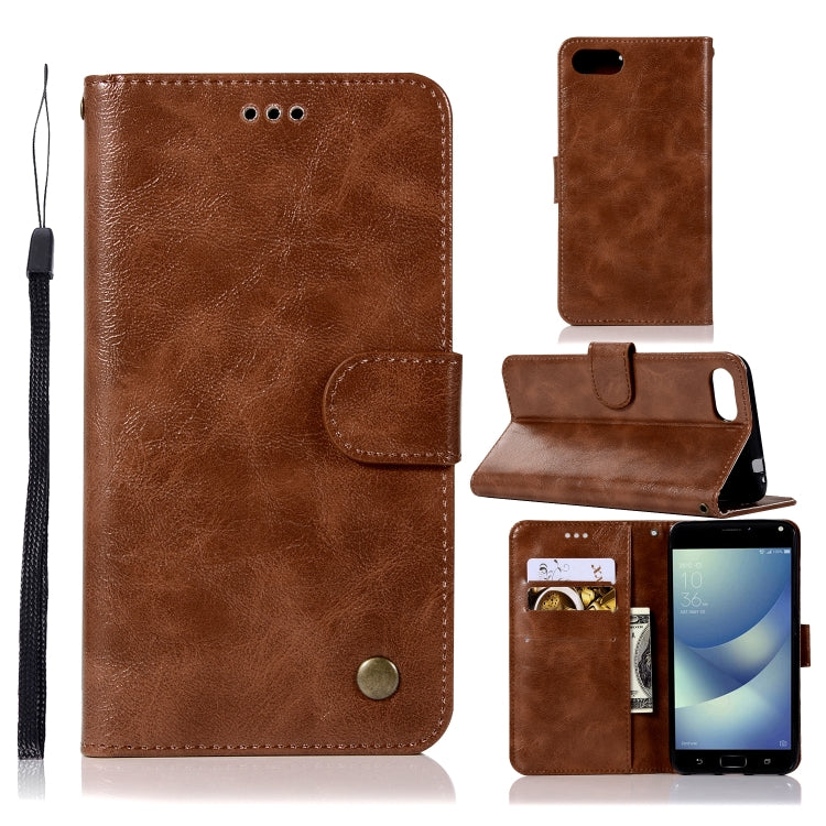 For ASUS Zenfone 4 Max ZC520KL Retro Copper Buckle Crazy Horse Horizontal Flip PU Leather Case with Holder & Card Slots & Wallet & Lanyard
