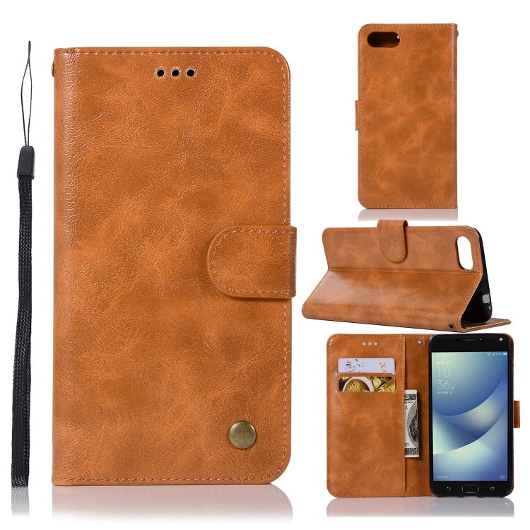 For ASUS Zenfone 4 Max ZC520KL Retro Copper Buckle Crazy Horse Horizontal Flip PU Leather Case with Holder & Card Slots & Wallet & Lanyard