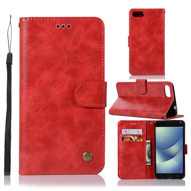 For ASUS Zenfone 4 Max ZC520KL Retro Copper Buckle Crazy Horse Horizontal Flip PU Leather Case with Holder & Card Slots & Wallet & Lanyard