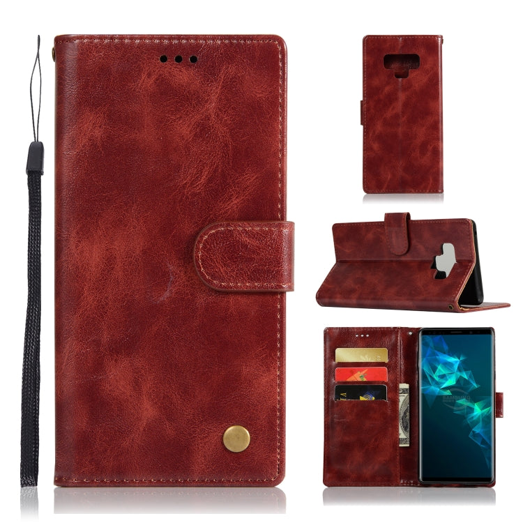 For Galaxy Note 9 Retro Copper Buckle Crazy Horse Horizontal Flip PU Leather Case with Holder & Card Slots & Wallet & Lanyard