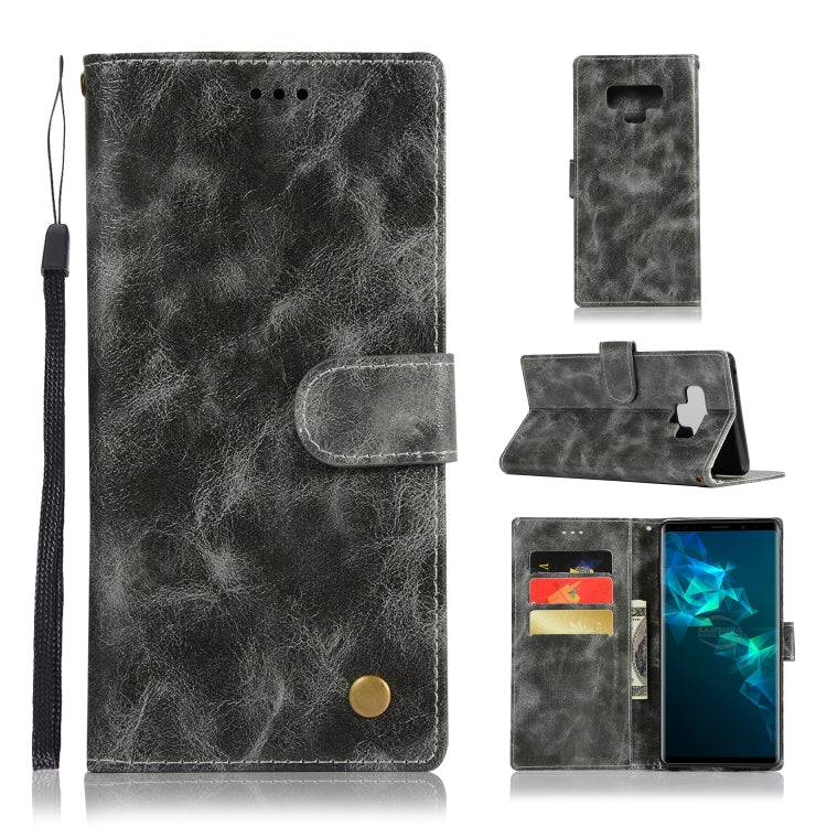 For Galaxy Note 9 Retro Copper Buckle Crazy Horse Horizontal Flip PU Leather Case with Holder & Card Slots & Wallet & Lanyard