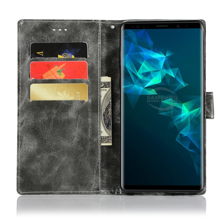 For Galaxy Note 9 Retro Copper Buckle Crazy Horse Horizontal Flip PU Leather Case with Holder & Card Slots & Wallet & Lanyard