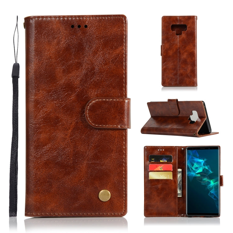 For Galaxy Note 9 Retro Copper Buckle Crazy Horse Horizontal Flip PU Leather Case with Holder & Card Slots & Wallet & Lanyard