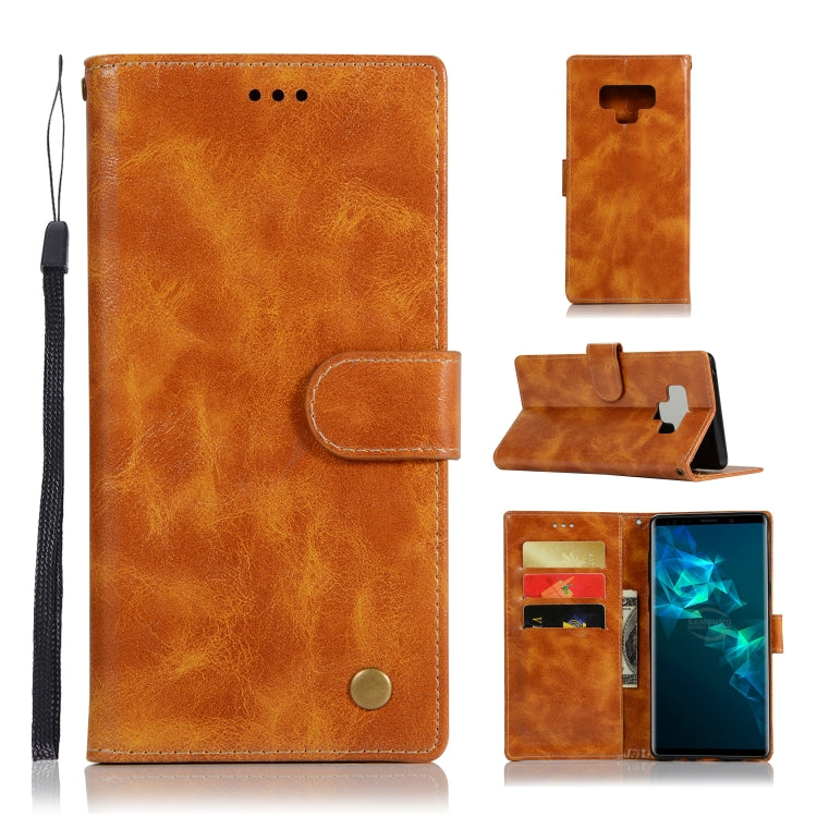For Galaxy Note 9 Retro Copper Buckle Crazy Horse Horizontal Flip PU Leather Case with Holder & Card Slots & Wallet & Lanyard