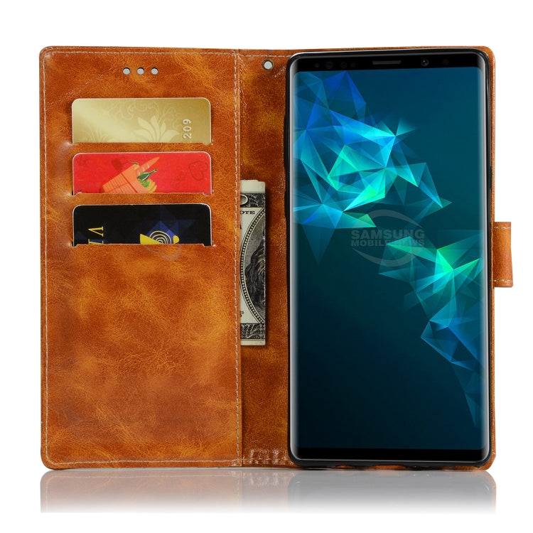 For Galaxy Note 9 Retro Copper Buckle Crazy Horse Horizontal Flip PU Leather Case with Holder & Card Slots & Wallet & Lanyard