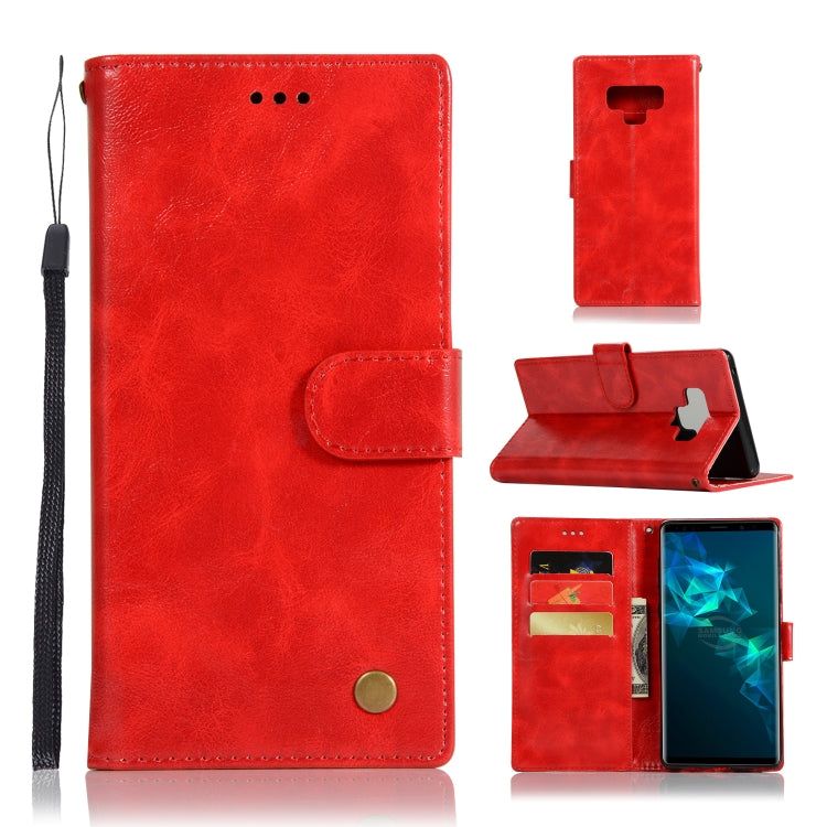 For Galaxy Note 9 Retro Copper Buckle Crazy Horse Horizontal Flip PU Leather Case with Holder & Card Slots & Wallet & Lanyard