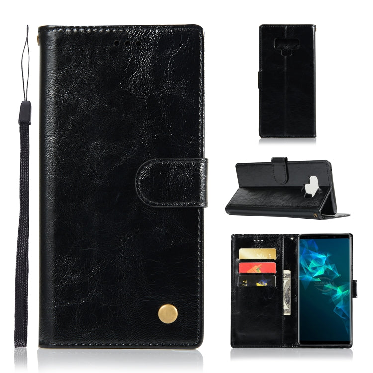 For Galaxy Note 9 Retro Copper Buckle Crazy Horse Horizontal Flip PU Leather Case with Holder & Card Slots & Wallet & Lanyard