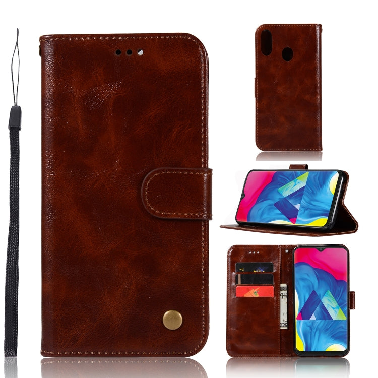 For Galaxy M20 Retro Copper Buckle Crazy Horse Horizontal Flip PU Leather Case with Holder & Card Slots & Wallet & Lanyard