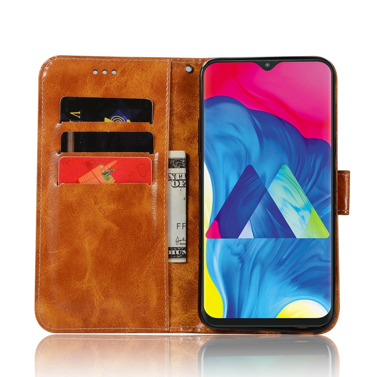 For Galaxy M20 Retro Copper Buckle Crazy Horse Horizontal Flip PU Leather Case with Holder & Card Slots & Wallet & Lanyard