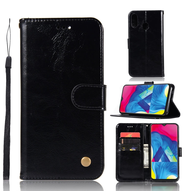 For Galaxy M20 Retro Copper Buckle Crazy Horse Horizontal Flip PU Leather Case with Holder & Card Slots & Wallet & Lanyard