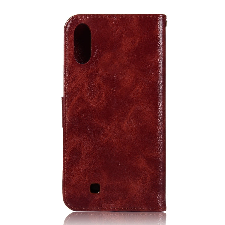For Galaxy M10 Retro Copper Buckle Crazy Horse Horizontal Flip PU Leather Case with Holder & Card Slots & Wallet & Lanyard