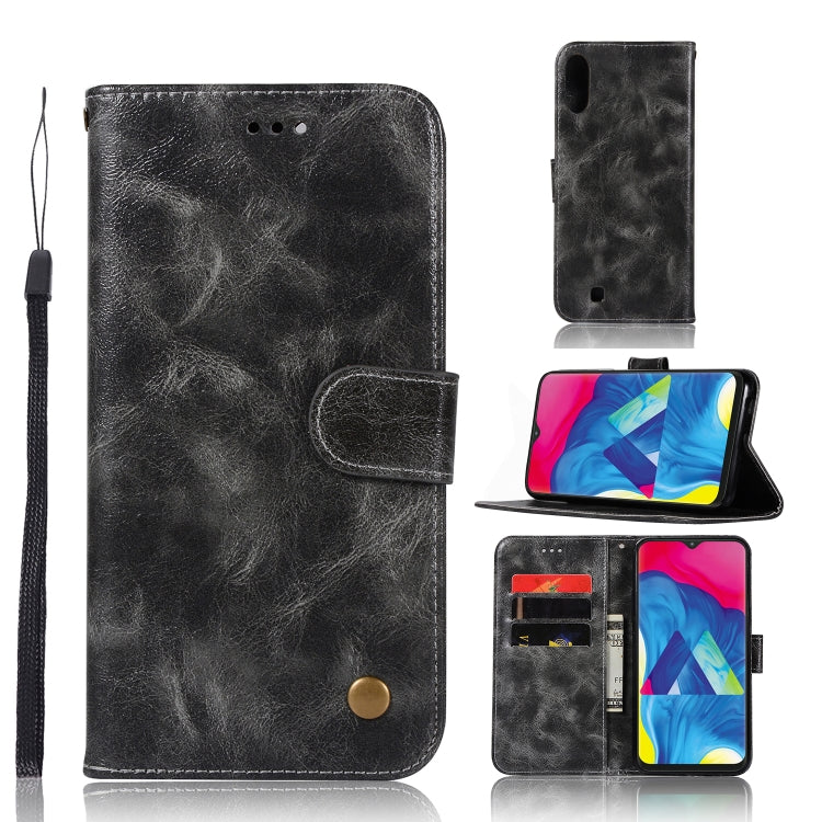 For Galaxy M10 Retro Copper Buckle Crazy Horse Horizontal Flip PU Leather Case with Holder & Card Slots & Wallet & Lanyard