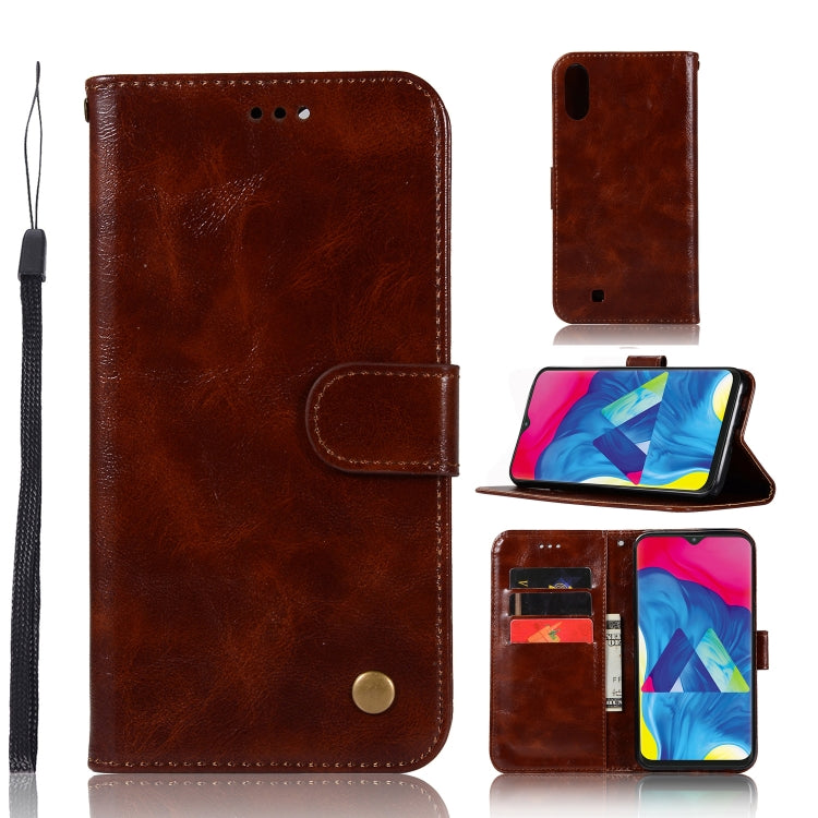 For Galaxy M10 Retro Copper Buckle Crazy Horse Horizontal Flip PU Leather Case with Holder & Card Slots & Wallet & Lanyard