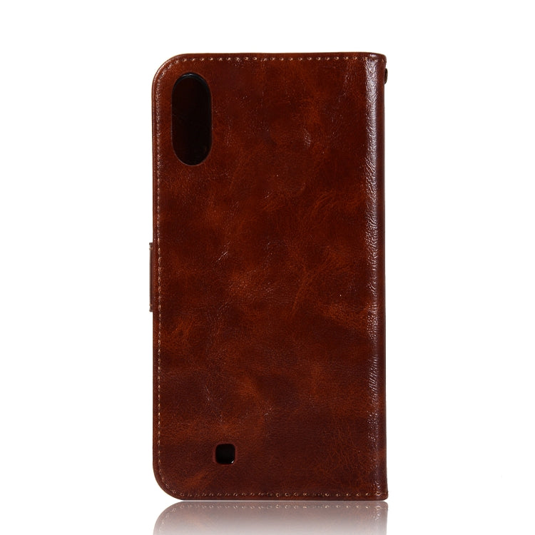 For Galaxy M10 Retro Copper Buckle Crazy Horse Horizontal Flip PU Leather Case with Holder & Card Slots & Wallet & Lanyard