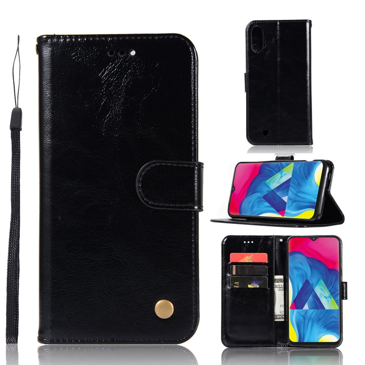 For Galaxy M10 Retro Copper Buckle Crazy Horse Horizontal Flip PU Leather Case with Holder & Card Slots & Wallet & Lanyard