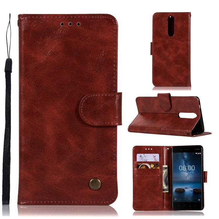 For Nokia 8 Retro Copper Buckle Crazy Horse Horizontal Flip PU Leather Case with Holder & Card Slots & Wallet & Lanyard