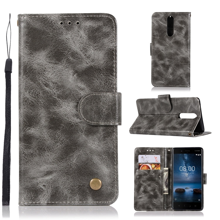 For Nokia 8 Retro Copper Buckle Crazy Horse Horizontal Flip PU Leather Case with Holder & Card Slots & Wallet & Lanyard