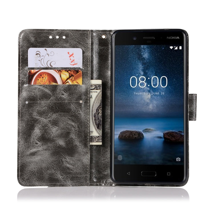 For Nokia 8 Retro Copper Buckle Crazy Horse Horizontal Flip PU Leather Case with Holder & Card Slots & Wallet & Lanyard
