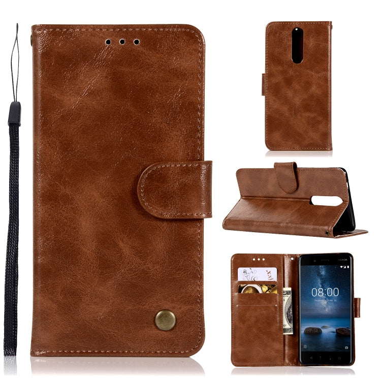 For Nokia 8 Retro Copper Buckle Crazy Horse Horizontal Flip PU Leather Case with Holder & Card Slots & Wallet & Lanyard