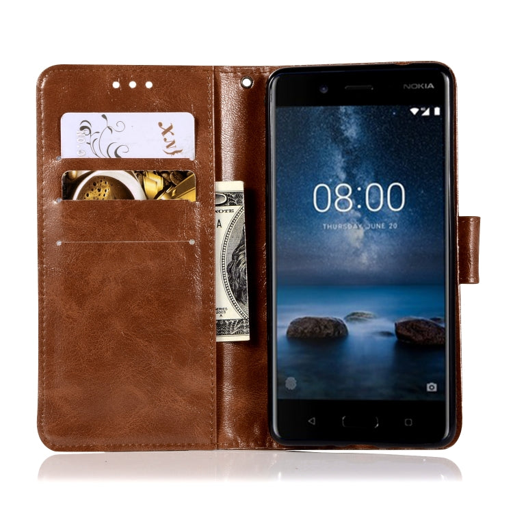 For Nokia 8 Retro Copper Buckle Crazy Horse Horizontal Flip PU Leather Case with Holder & Card Slots & Wallet & Lanyard