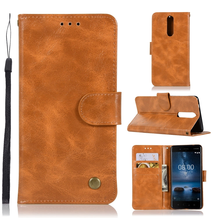 For Nokia 8 Retro Copper Buckle Crazy Horse Horizontal Flip PU Leather Case with Holder & Card Slots & Wallet & Lanyard