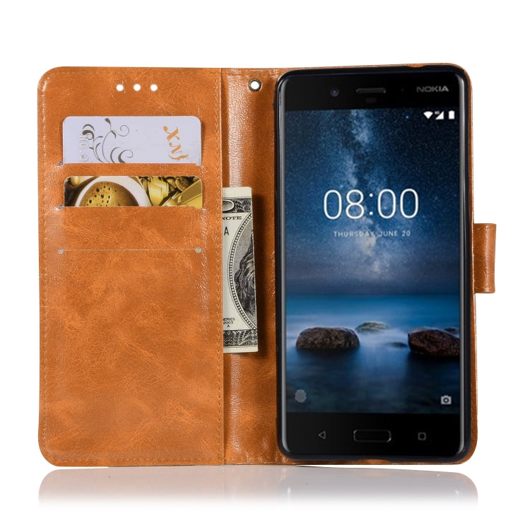 For Nokia 8 Retro Copper Buckle Crazy Horse Horizontal Flip PU Leather Case with Holder & Card Slots & Wallet & Lanyard