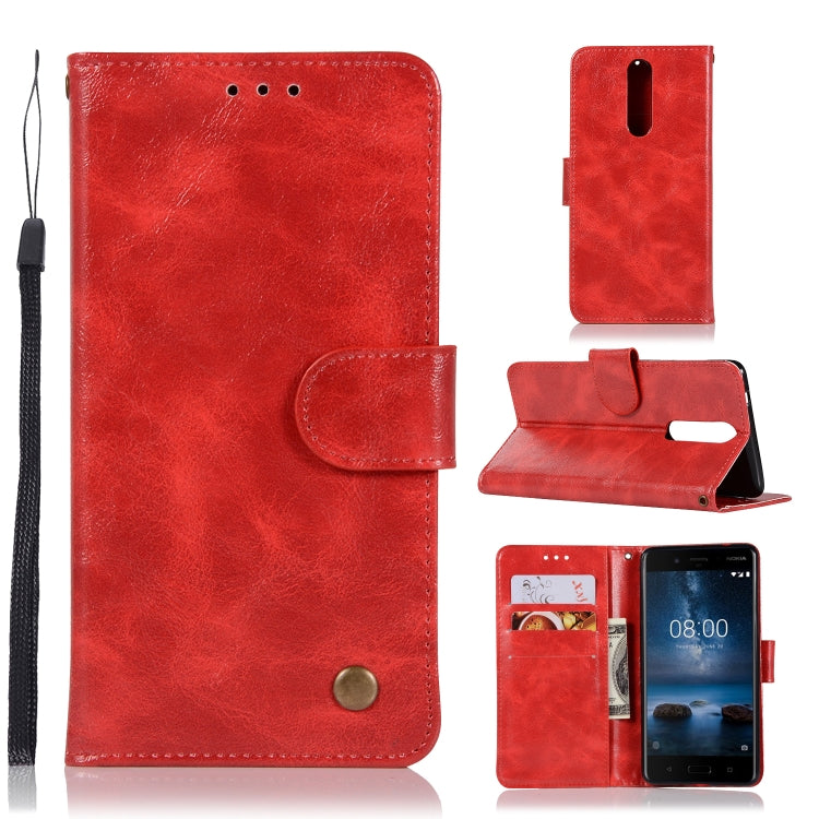 For Nokia 8 Retro Copper Buckle Crazy Horse Horizontal Flip PU Leather Case with Holder & Card Slots & Wallet & Lanyard