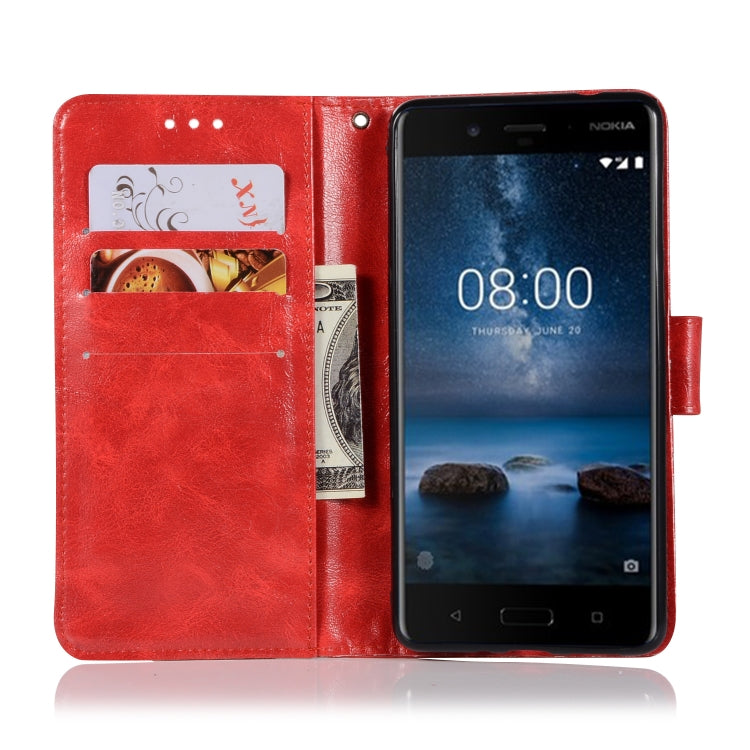 For Nokia 8 Retro Copper Buckle Crazy Horse Horizontal Flip PU Leather Case with Holder & Card Slots & Wallet & Lanyard