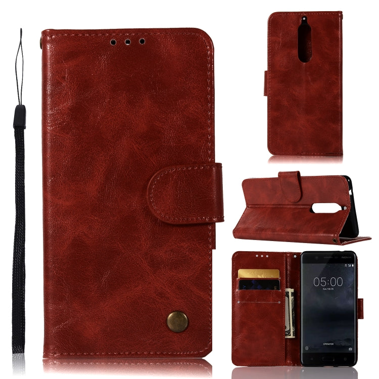 For Nokia 5 Retro Copper Buckle Crazy Horse Horizontal Flip PU Leather Case with Holder & Card Slots & Wallet & Lanyard