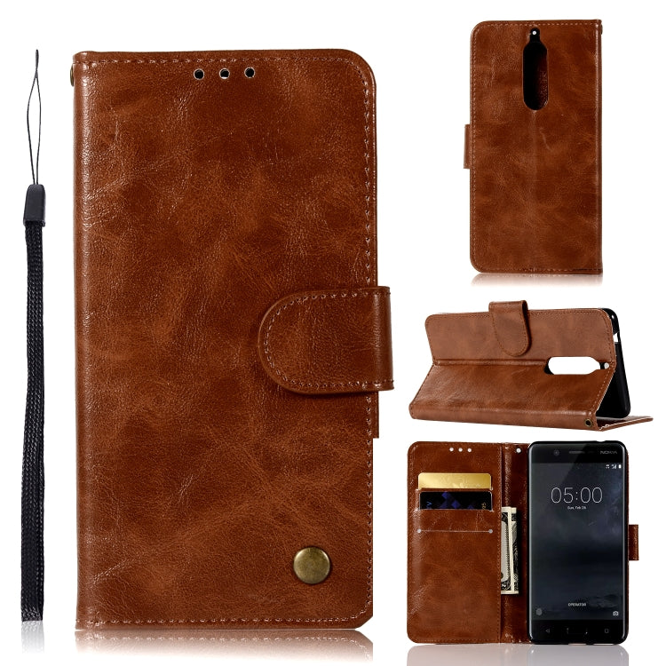 For Nokia 5 Retro Copper Buckle Crazy Horse Horizontal Flip PU Leather Case with Holder & Card Slots & Wallet & Lanyard