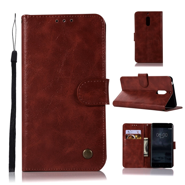 For Nokia 6 Retro Copper Buckle Crazy Horse Horizontal Flip PU Leather Case with Holder & Card Slots & Wallet & Lanyard